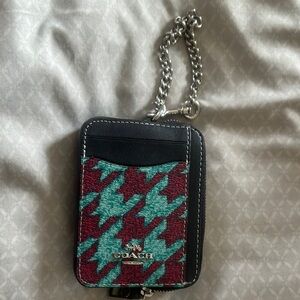 Coach Houndstooth Card Holder with Chain